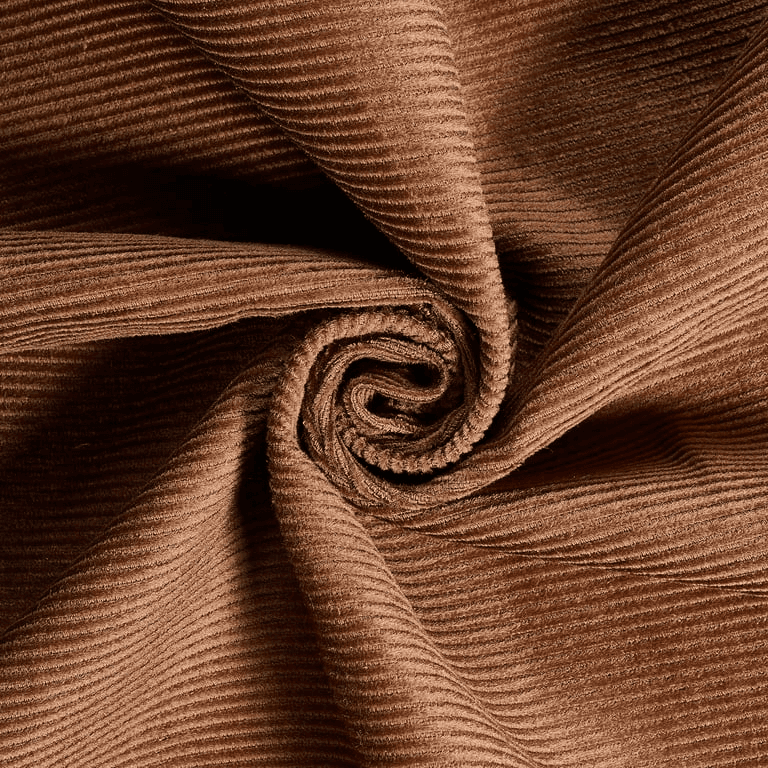 Close-up of rich brown corduroy fabric showing vertical wales